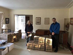 Rachel and David with packed books