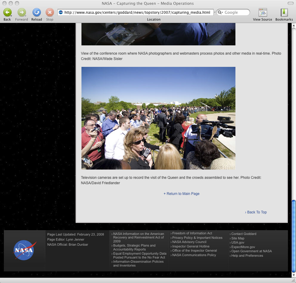 screen shot NASA web site