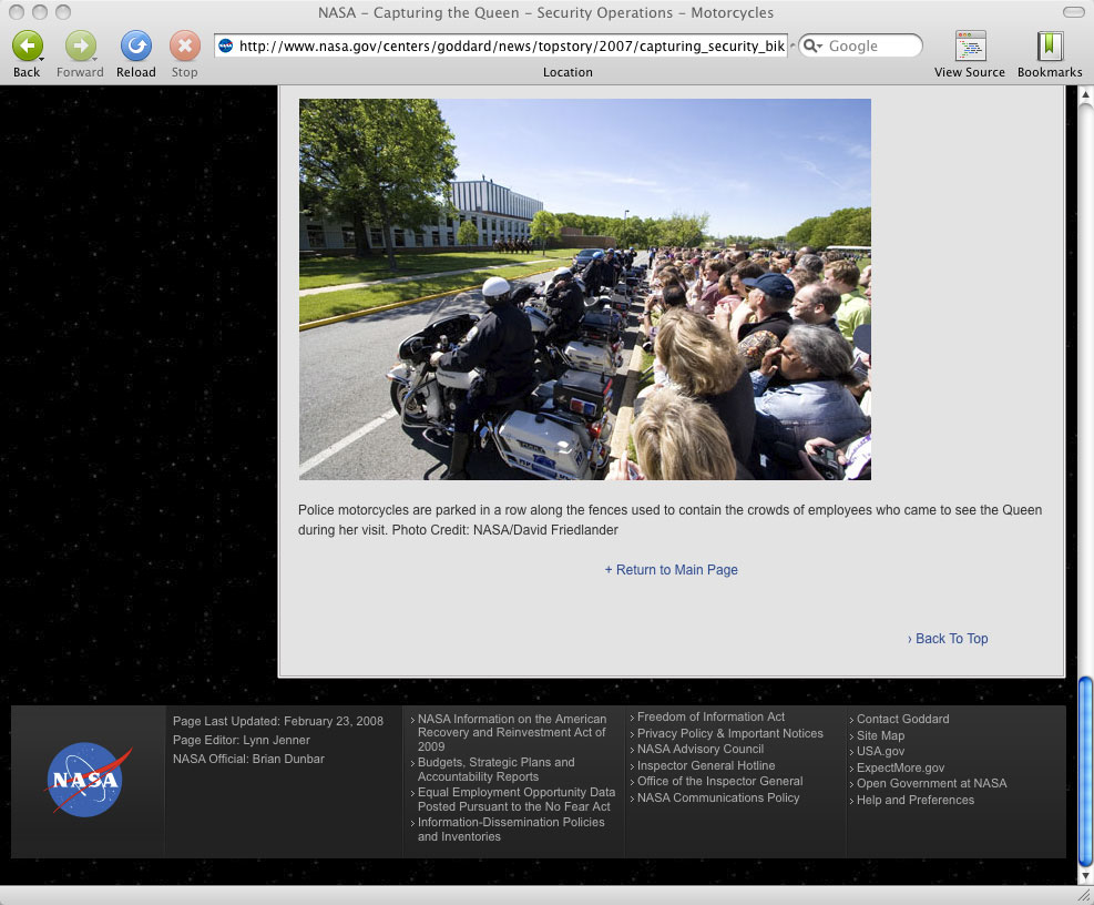 screen shot NASA web site