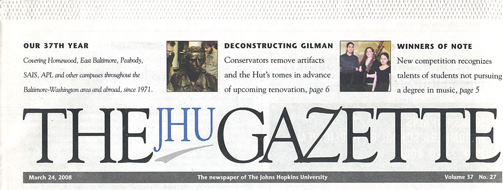 JHU Gazette 2008 front page