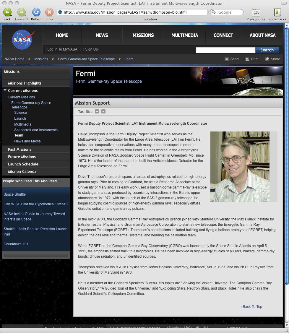 NASA web site: Dave Thompson