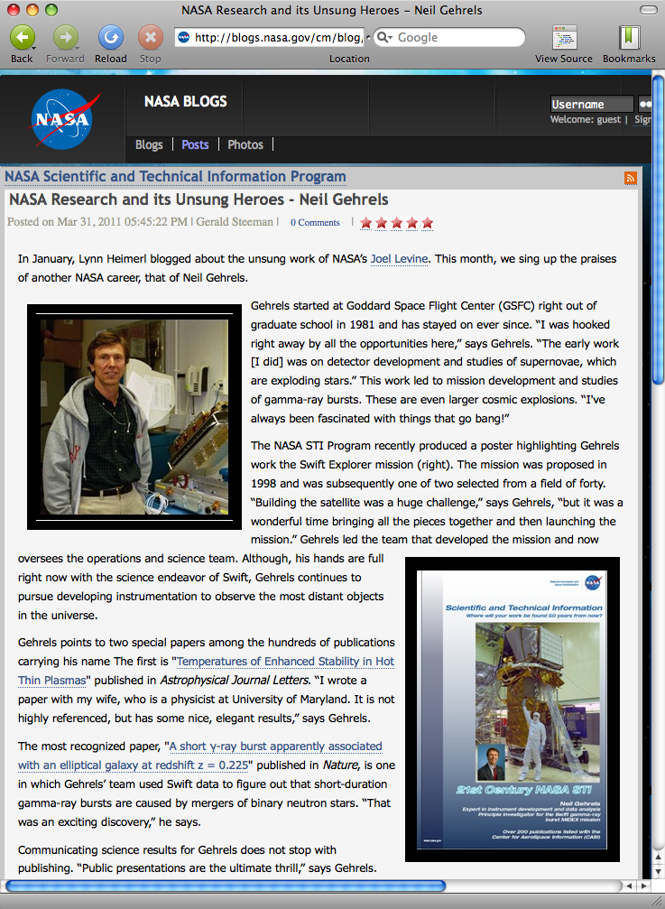 Neil Gehrels - NASA blog site
